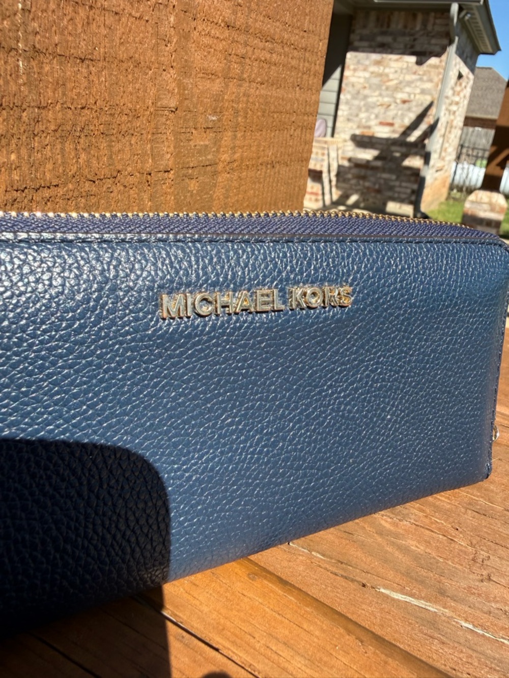 Michael Kors Dark Blue Textured Pebbled Leather Wallet